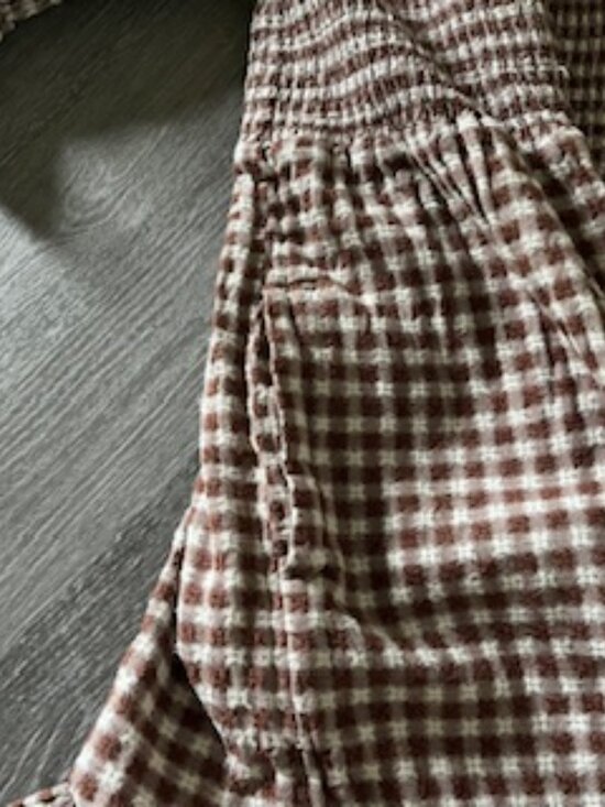 Madewell Lucie Elbow-Sleeve Smocked Gingham Midi Dress Two Pockets Women's M - Picture 15 of 15